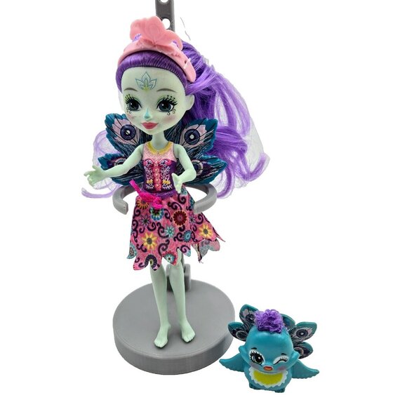 Doll Enchantimals Patter Peacock And Flap Figure Pet Mattel Blue Purple Hair Gar - Picture 1 of 8